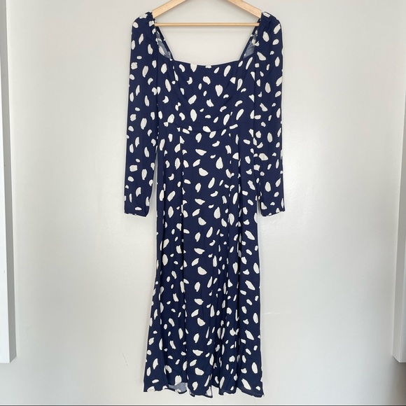 New! Reformation Sigmund Dress Splatter Print Navy Blue and White Size 2 - Picture 5 of 13